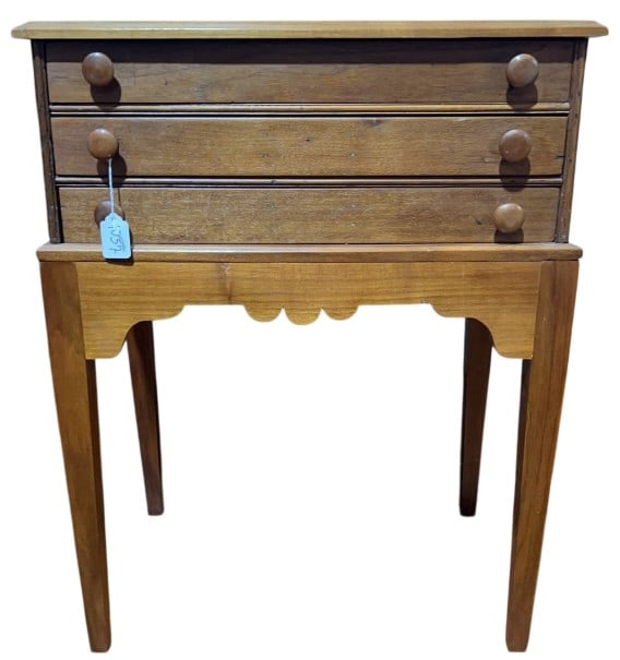ANTIQUE WALNUT 3 DRAWER SPOOL CABINET ON LEGS (1 of 4)