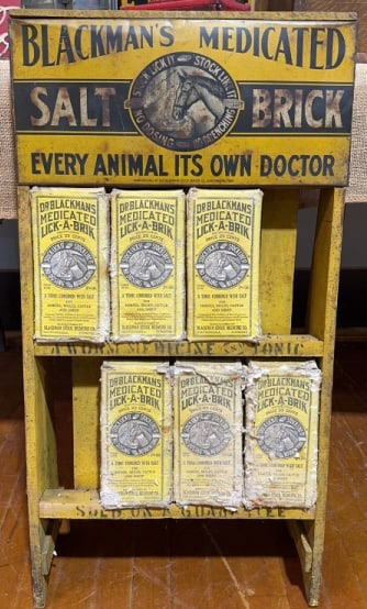 BLACKMAN'S MEDICATED SALT BRICK ADVERTISING DISPLAY: 31" X 16-1/2" X 8"