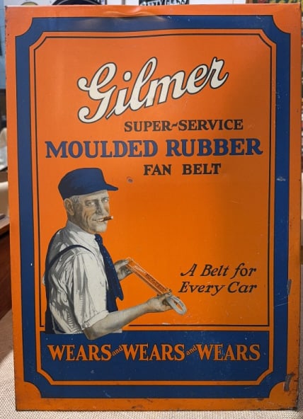 GILMER FAN BELTS ADVERTISING DISPLAY CASE: 22" X 25" X 16-1/2"