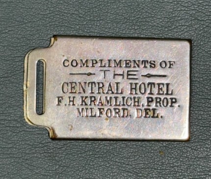 CENTRAL HOTEL MILFORD DELAWARE ADVERTISING FOB (1 of 3)