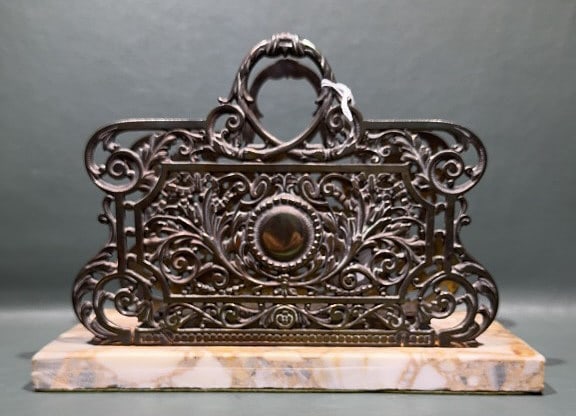 BRASS & MARBLE BASE LETTER HOLDER: 12" X 6" X 8-1/2"