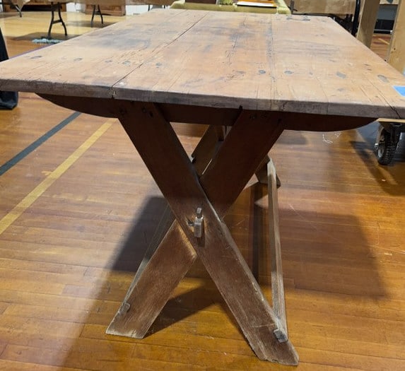 ANTIQUE PINE TRESTLE BASED TABLE - 4
