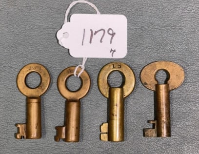 4 VARIOUS RAILROAD LOCK KEYS: ~