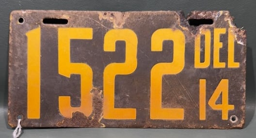 1914 DELAWARE LICENSE 1522 PLATE (1 of 3)