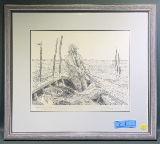HENRY L. PEACOCK "NET HAULER" 1992 PENCIL DRAWING