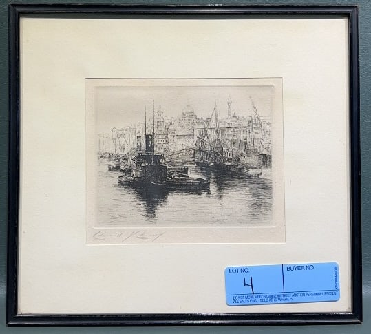 EDWARD J. CHERRY "THE UPPER POOL, LONDON" ETCHING (1 of 5)