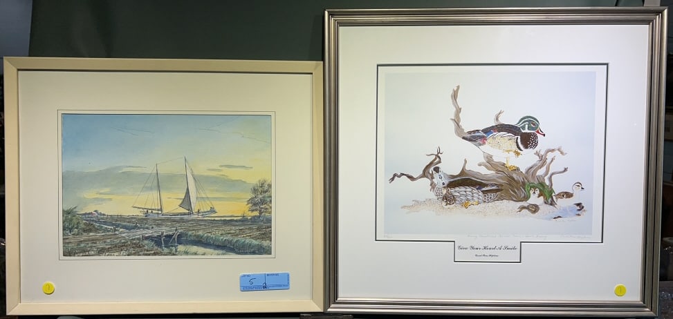 LEONARD W. VOSBURGH "HIGHTIDE" WATERCOLOR & PRINT
