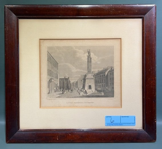 "BATTLE MONUMENT BALTIMORE" FRAMED ETCHING (1 of 5)