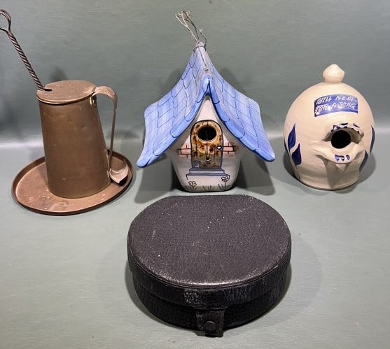 2 BIRD HOUSES, COLLAR BOX W COLLARS & FIRE STARTER (1 of 7)