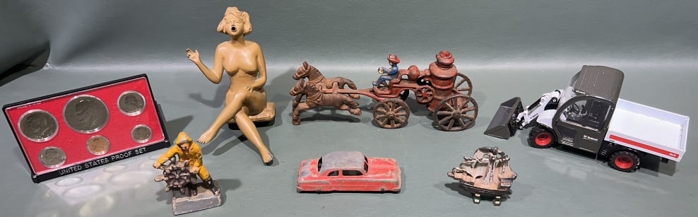 CAST IRON TOYS, VINTAGE SMOKING GIRL & PROOF SET (1 of 5)