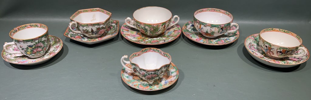 ROSE MEDALLION CUPS & SAUCERS LOT