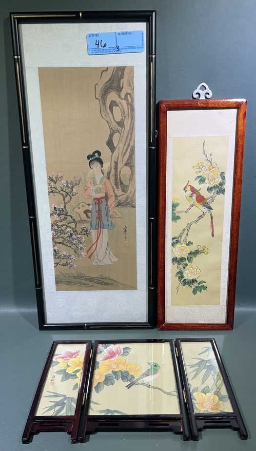 3 ORIENTAL FRAMED PAINTINGS ON SILK (1 of 8)