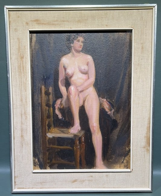 VINTAGE OIL ON BOARD OF NUDE LADY: 18" X 14"