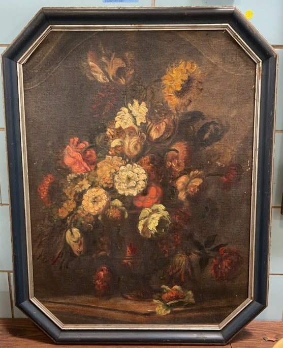 LARGE OIL ON BOARD STILL LIFE OF FLOWERS (1 of 4)