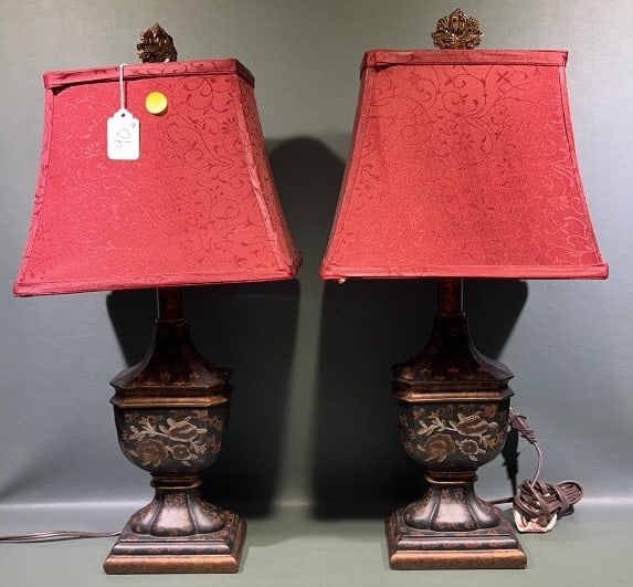 PR OF PAINT DECORATED TABLE LAMPS