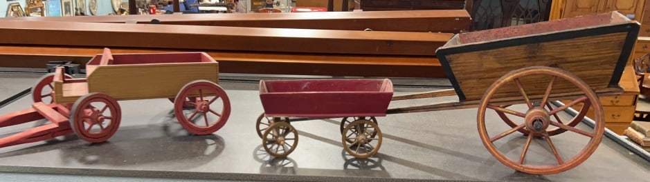 3 VINTAGE PAINTED CARTS: 24" X 8"