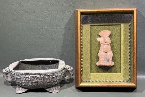 SOUTH AMERICAN FIGURE & ASIAN BOWL: 10" X 8"