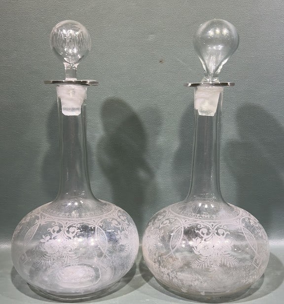 PR OF EARLY ETCHED GLASS CONTAINERS (1 of 3)