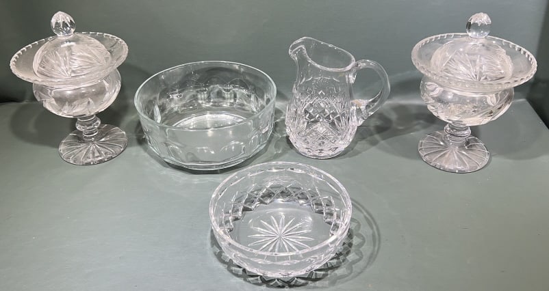 COLLECTION OF CRYSTAL SERVING PIECES (2 SIGNED)
