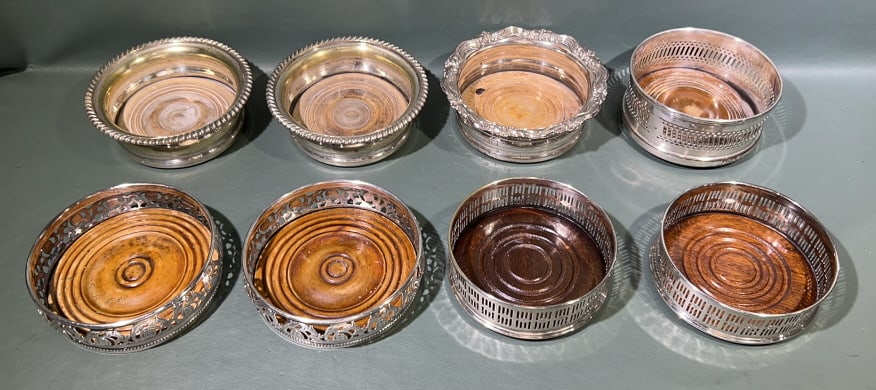 COLLECTION OF SILVERPLATE WINE CADDIES: 5" X 2-1/2"