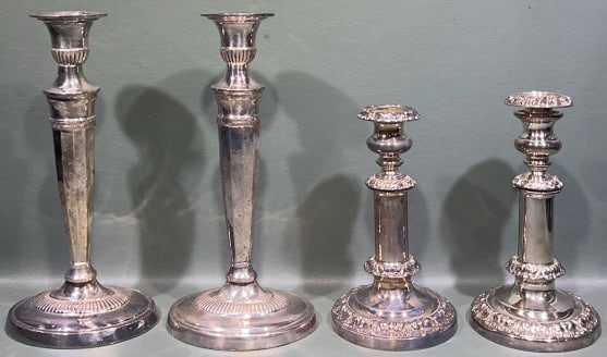 2 QUALITY SILVERPLATE CANDLESTICKS: 11" X 5"