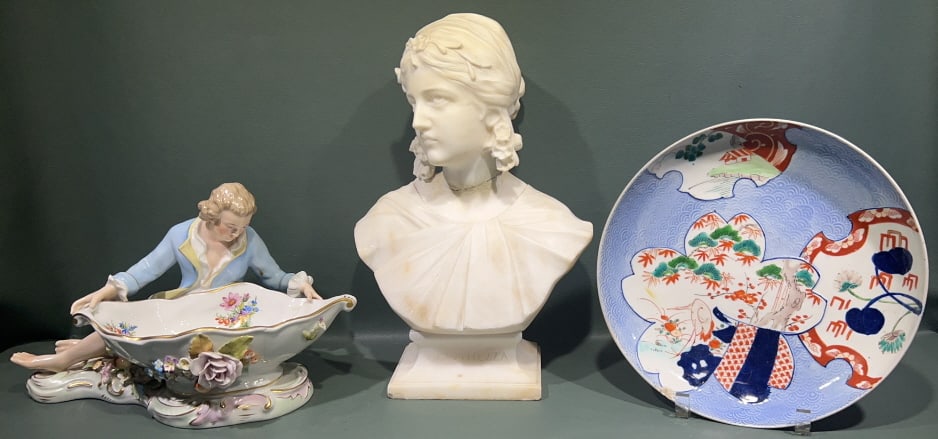 MARBLE BUST, MICEN FIGURE & CHARGER LOT (1 of 6)