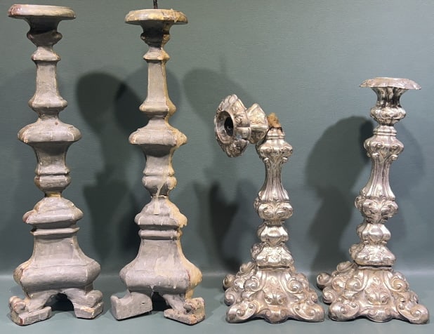 2 PRS OF EARLY CANDLESTICKS 1 W/ HALLMARKS