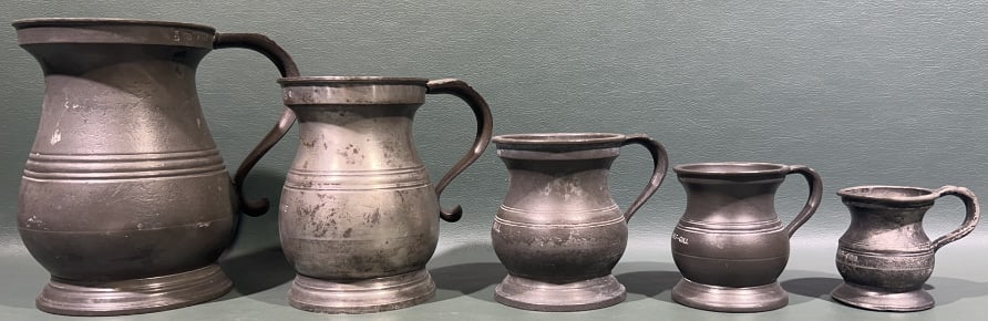 SET OF 5 PEWTER MEASURES