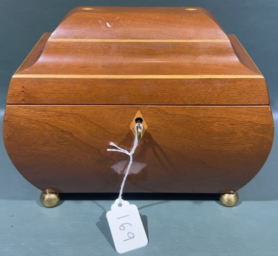 INLAID JEWELRY BOX W/ LIONS HEAD HANDLES (1 of 4)