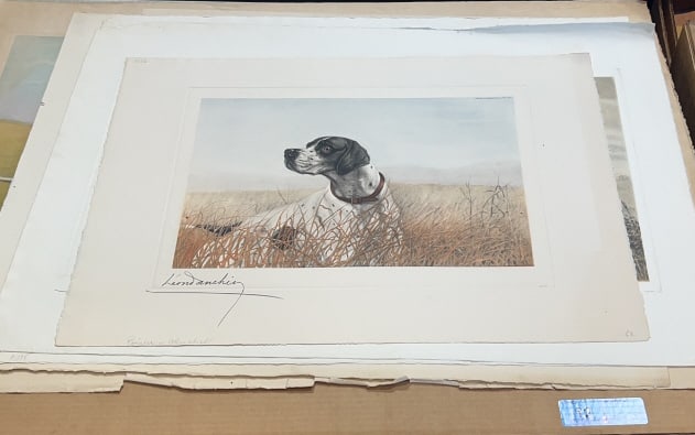 5 LEON DANCHIN DOG THEMED ETCHING: 38" X 25"