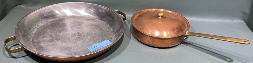 COPPER FRYING PAN W/ LID & LG SAUTE PAN (1 of 4)