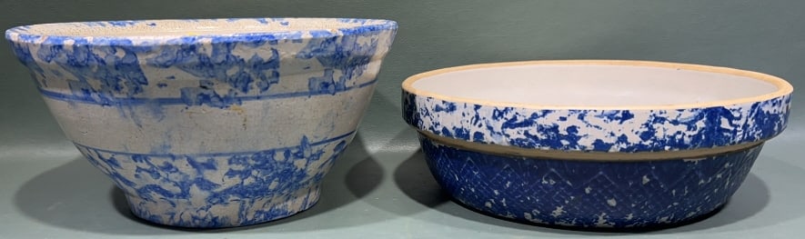 2 ANTIQUE BLUE & WHITE SPONGEWARE BOWL (1 of 5)