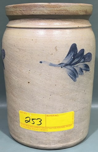 ANTIQUE BLUE DECORATED STONEWARE CROCK (1 of 5)