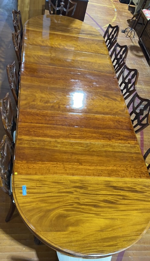ANT. MAHOGANY SPLIT CARVED PEDESTAL DINING TABLE (1 of 6)