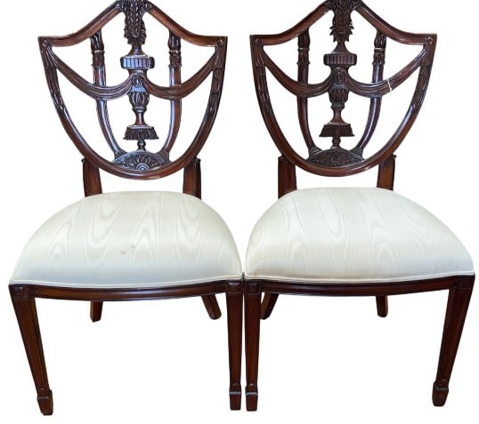 12 MAITLAND SMITH MAHOGANY SHIELD BACK CHAIRS: 17" X 22" X 36"