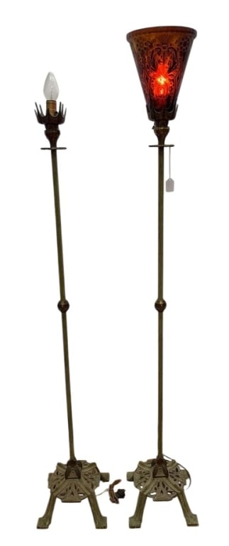 PAIR OF ANTIQUE BRASS FLOOR LAMPS (1 of 5)