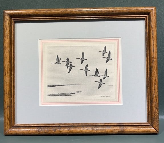 "LINING UP" ETCHING BY CHURCHILL ETTINGER: 9" x 11"
