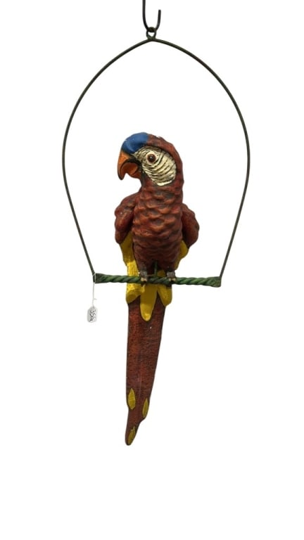 VINTAGE PAPER MACHE PARROT ON PERCH: 17" x 46"