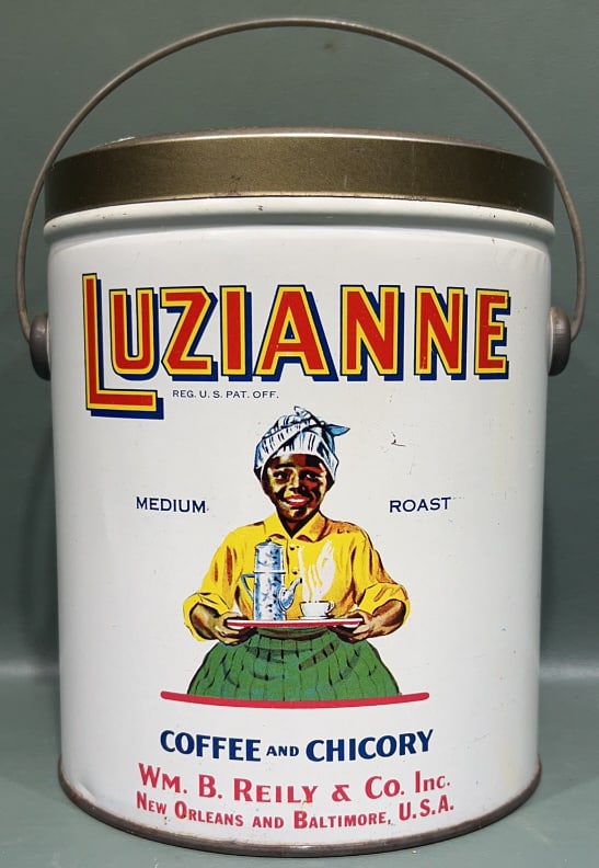 LUIZIANNE COFFEE & CHICORY ADVERTISING TIN W/: BAIL HANDLE 7-1/2" X 6"