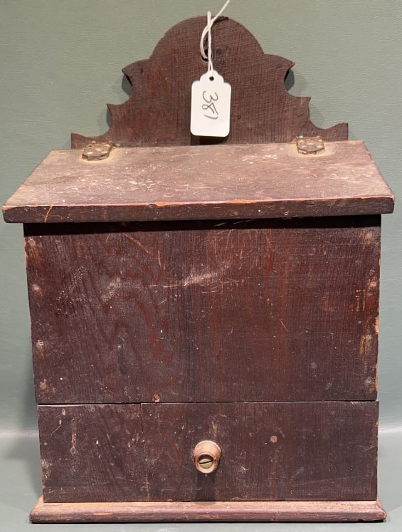 VINTAGE HANGING SALT BOX W/ A DRAWER: 12" X 9" X 6"