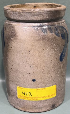 ANTIQUE BLUE DECORATED STONEWARE CROCK (1 of 5)