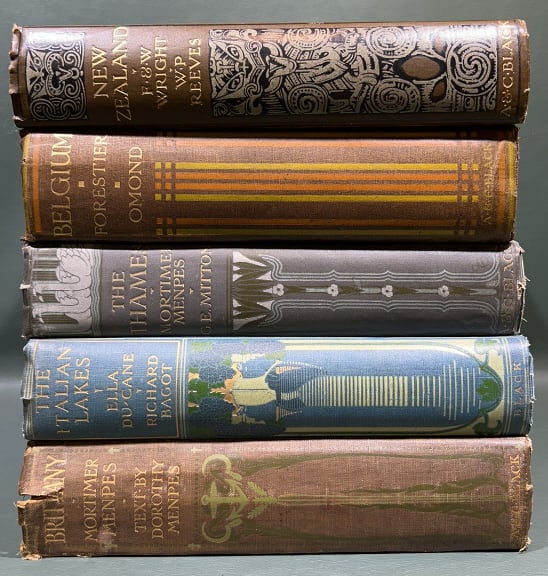 5 EARLY 20TH CENTURY LEATHER BOUND BOOKS: 9" X 7"