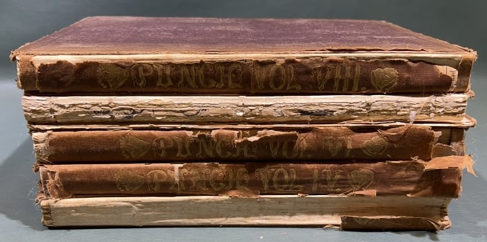 5 VOLUMES OF "PUNCH" PERIODICALS: 11" X 8.5"