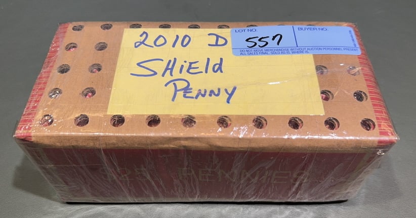 2010-D SHIELD SEALED US PENNY BANK BOX: $25 FACE VALUE ~ 8.75" X 4" X 3.5"