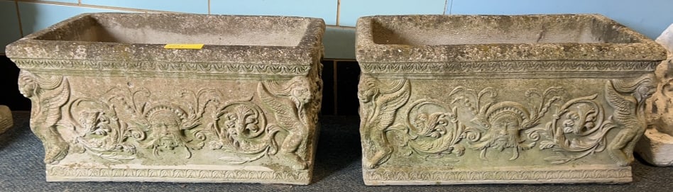 PR OF CONCRETE GARDEN PLANTERS W/ WINGED DRAGONS