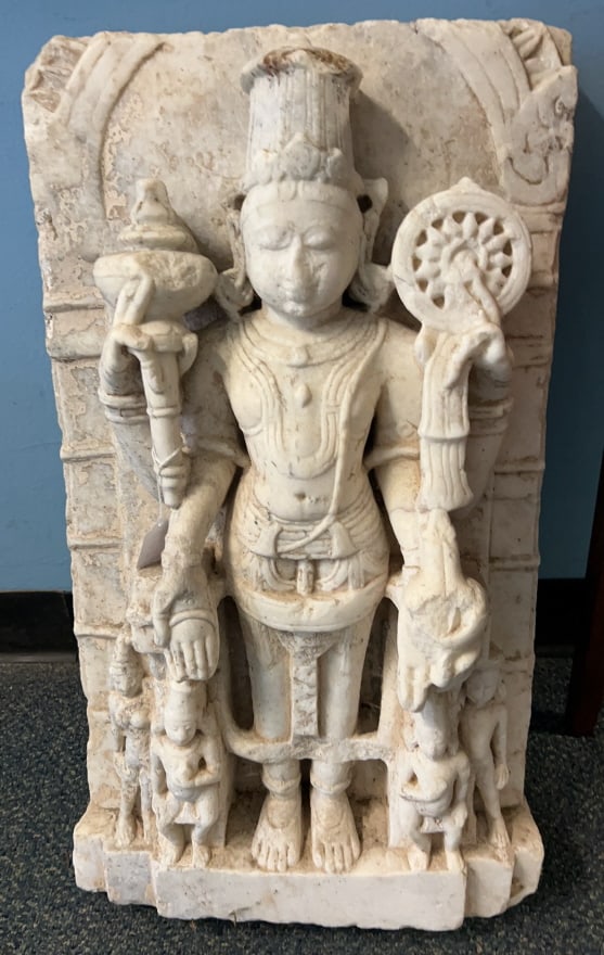 ANTIQUE GRANITE / MARBLE VISHNU STATUE: 27" X 15"