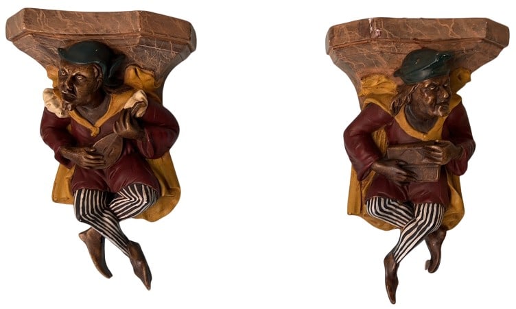 PAIR OF ANTIQUE POTTERY JESTER WALL SHELVES (1 of 7)