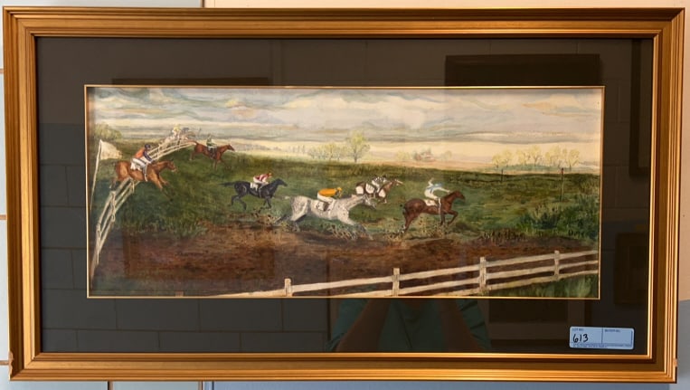 FRAMED WATERCOLOR OF STEEPLECHASE SCENE (1 of 3)