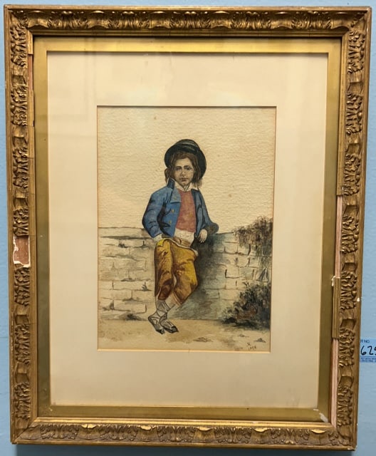 1898 WATERCOLOR OF BOY LEANING ON WALL (1 of 4)
