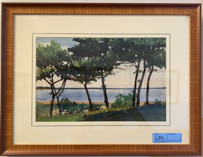CATHERINE ANDERSON 1936 WATERCOLOR OF LAKE SCENE: 22" X 17"